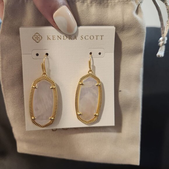 Elle Gold Drop Earrings in Ivory Mother-of-Pearl - Picture 2 of 3